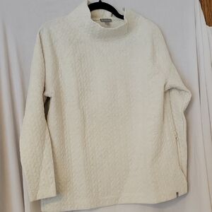 T By Talbots Ivory Metallic Cable Patterned Knit High Neck Pullover